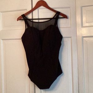 Black one piece high neck swimsuit. EUC